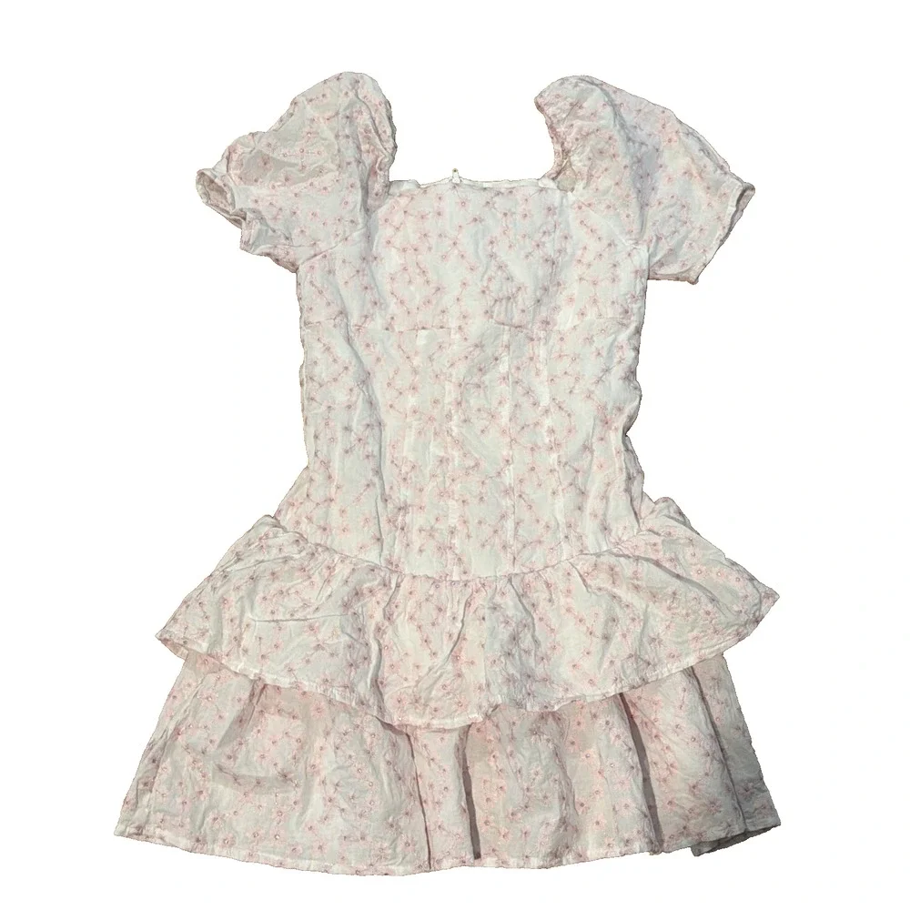 GB Girls Size 10 Dress Lot of 2 Pink White Ditsy Floral Fit & Flare Summer Party